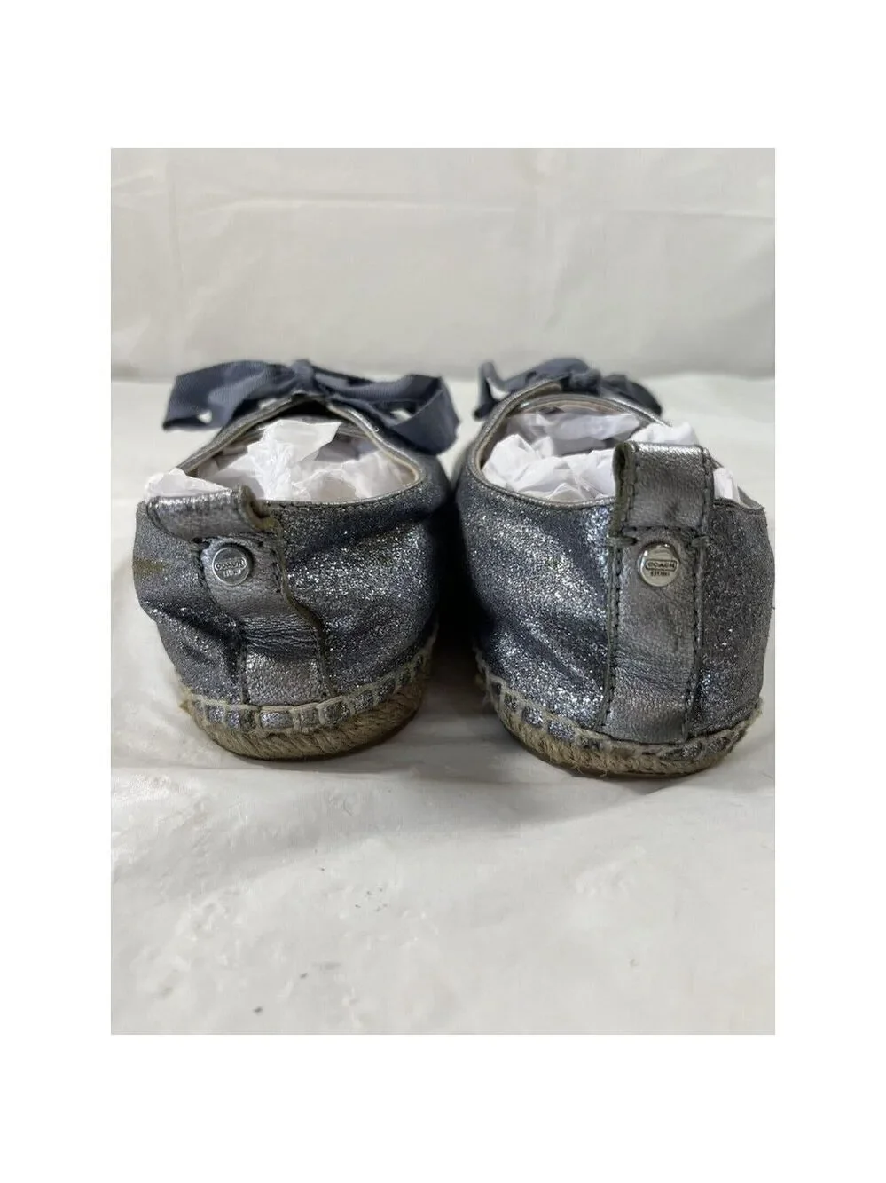 COACH Ramira Blue  Glitter Jute Lace Up Sneakers Women’s 6 B Casual Flats Shoes